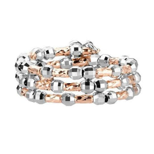 Dazzling Shiny 3-Row Flexible Platinum & Rose Gold Ring with Diamond Cut Balls JL PT 718