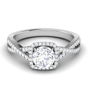 50-Pointer Halo Solitaire Platinum Engagement Ring JL PT 499