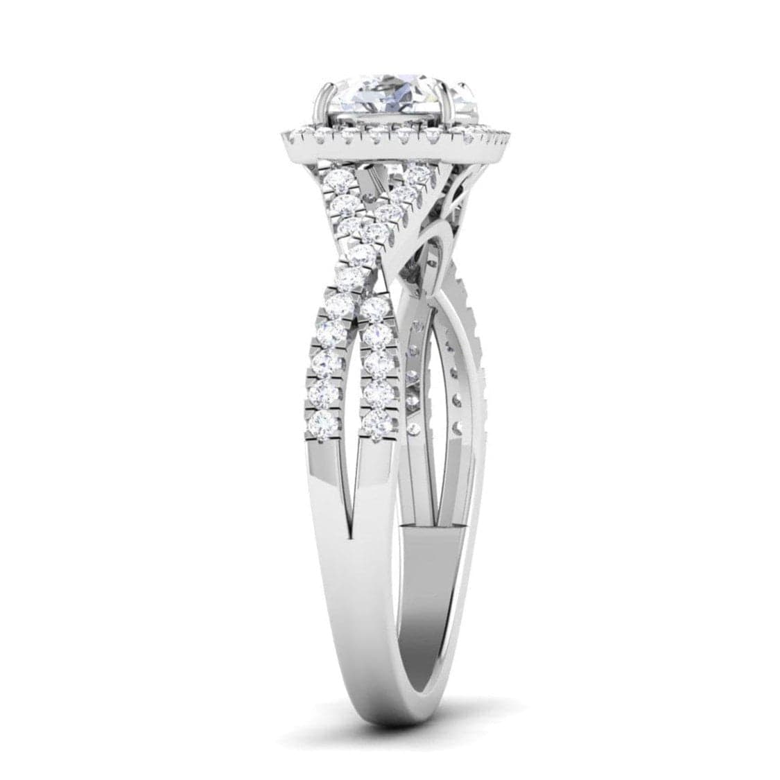 50-Pointer Halo Solitaire Platinum Engagement Ring JL PT 499