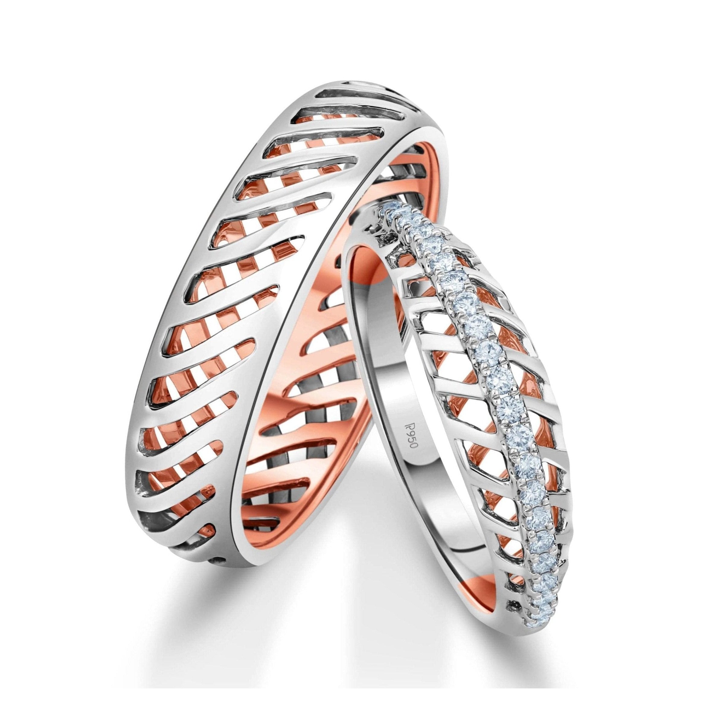 Designer Diamonds Platinum Love Bands with Rose Gold JL PT 1070