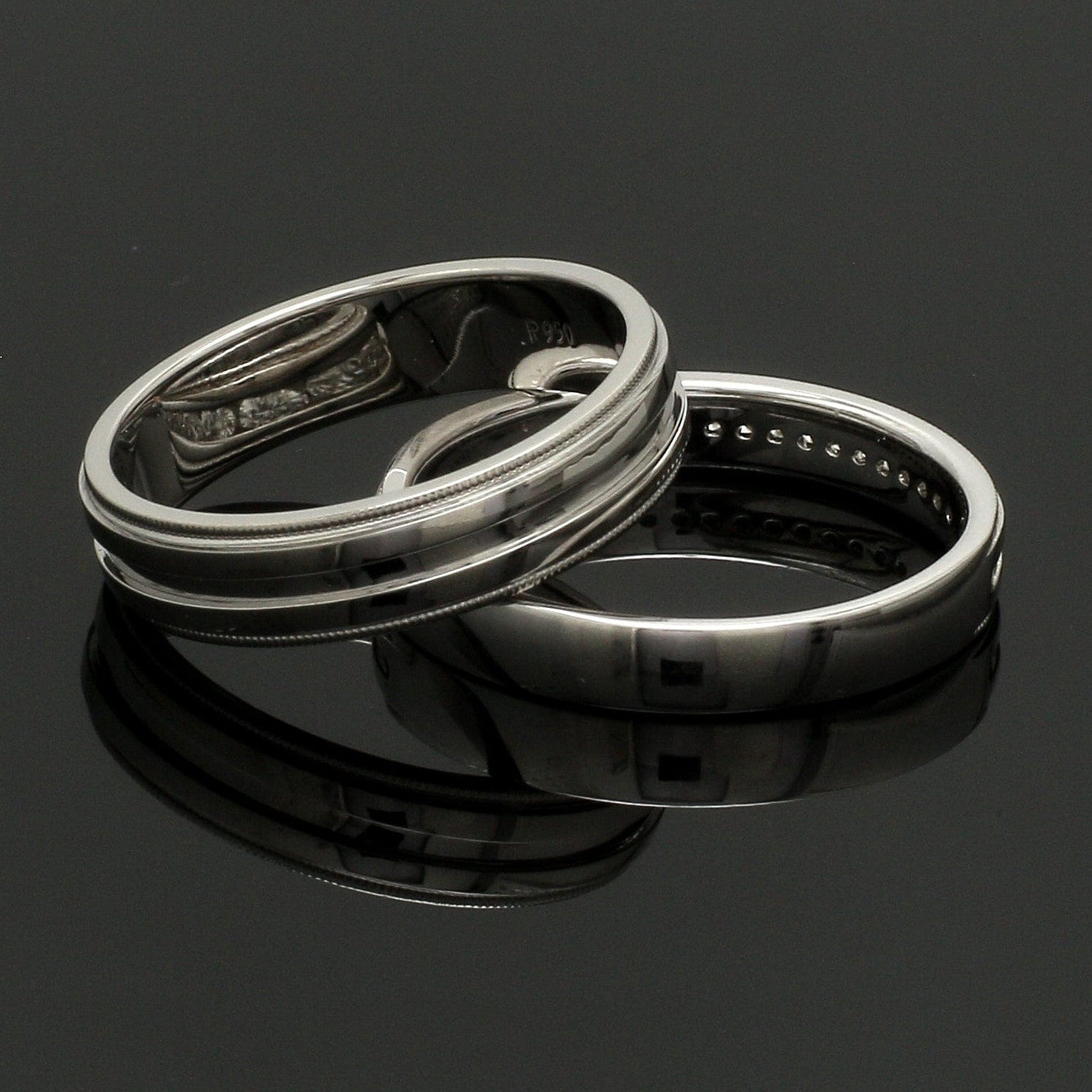 Designer Half Eternity & Plain Platinum Couple Rings JL PT 524