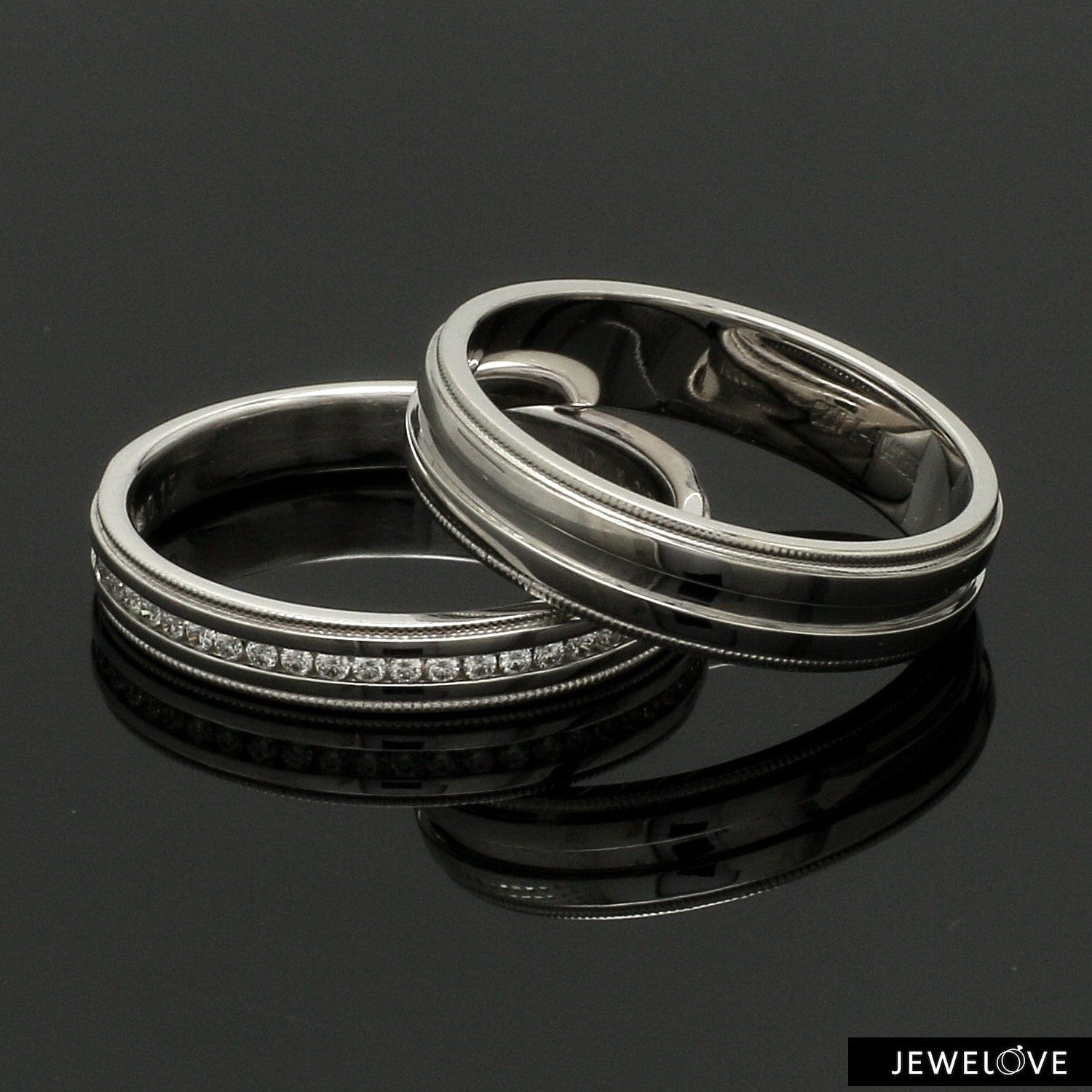 Designer Half Eternity & Plain Platinum Couple Rings JL PT 524