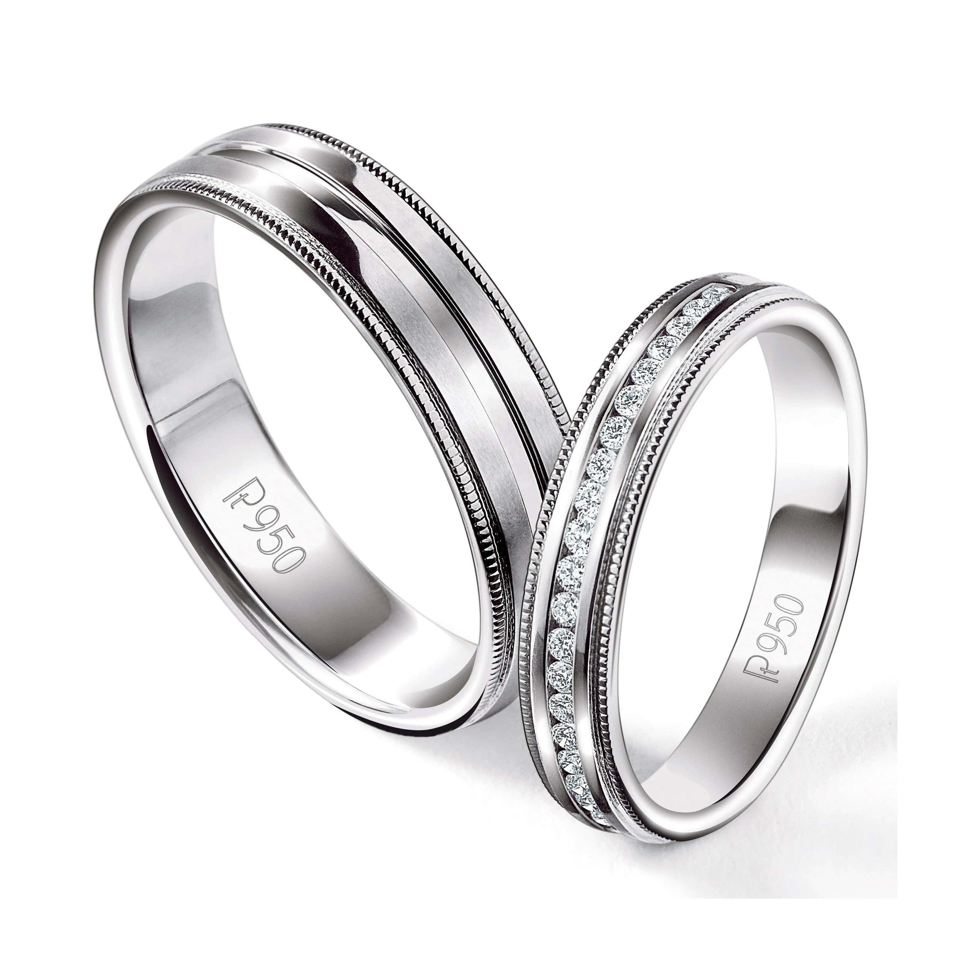 Designer Half Eternity & Plain Platinum Couple Rings JL PT 524