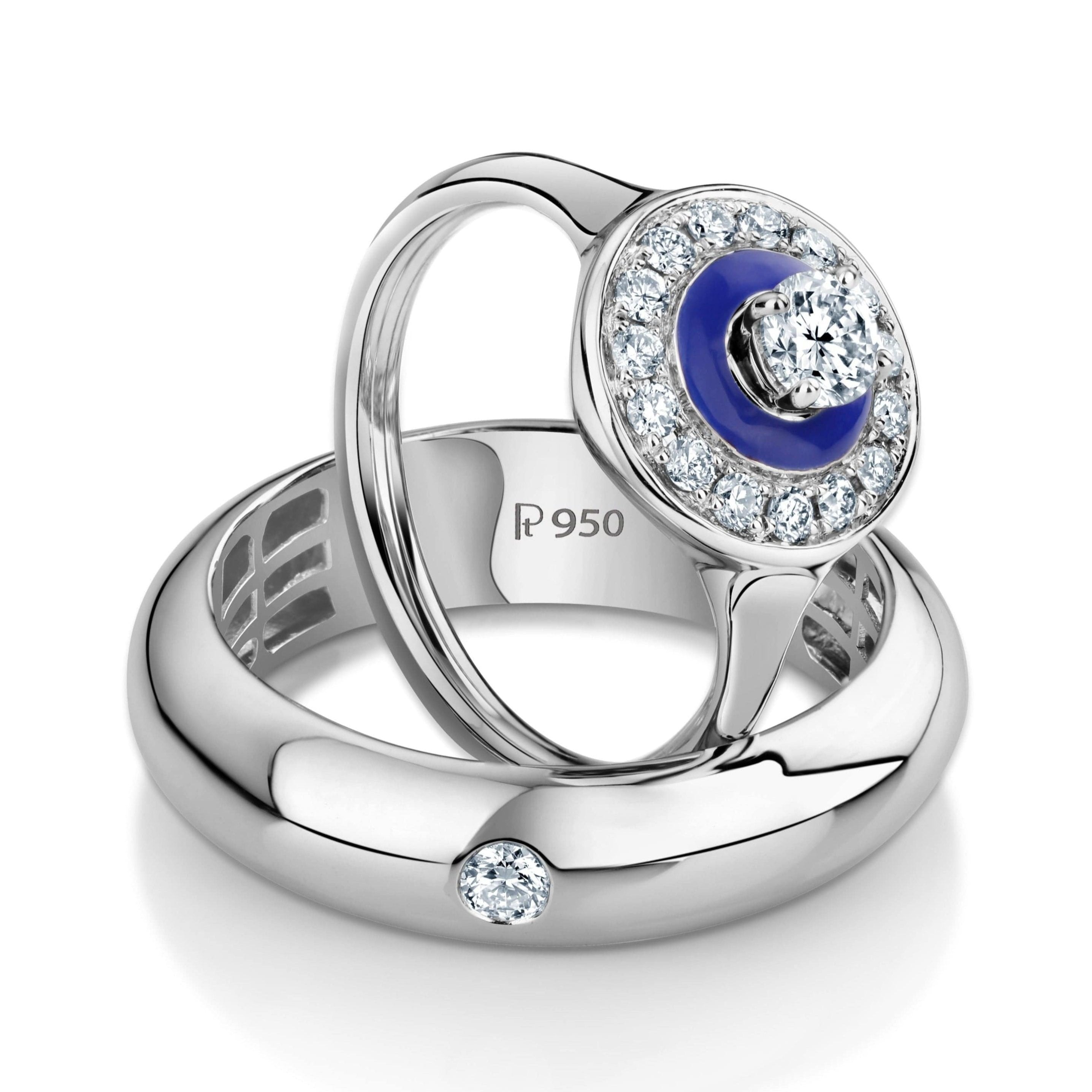 Designer Platinum Love Bands with Diamonds - Blue Enamel in Women's ring JL PT 991