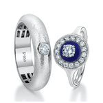 Load image into Gallery viewer, Designer Platinum Love Bands with Diamonds - Blue Enamel in Women&#39;s ring JL PT 991
