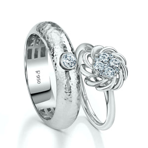 Designer Platinum Love Bands with Hammered Couple Ring  JL PT 985