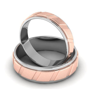 Designer Platinum & Rose Gold Couple Rings with Slanting Grooves JL PT 639