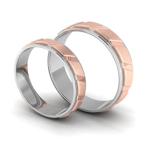 Designer Platinum & Rose Gold Couple Rings with Slanting Grooves JL PT 639