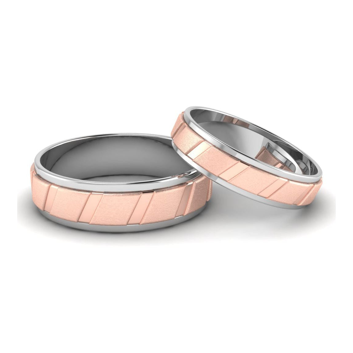 Designer Platinum & Rose Gold Couple Rings with Slanting Grooves JL PT 639