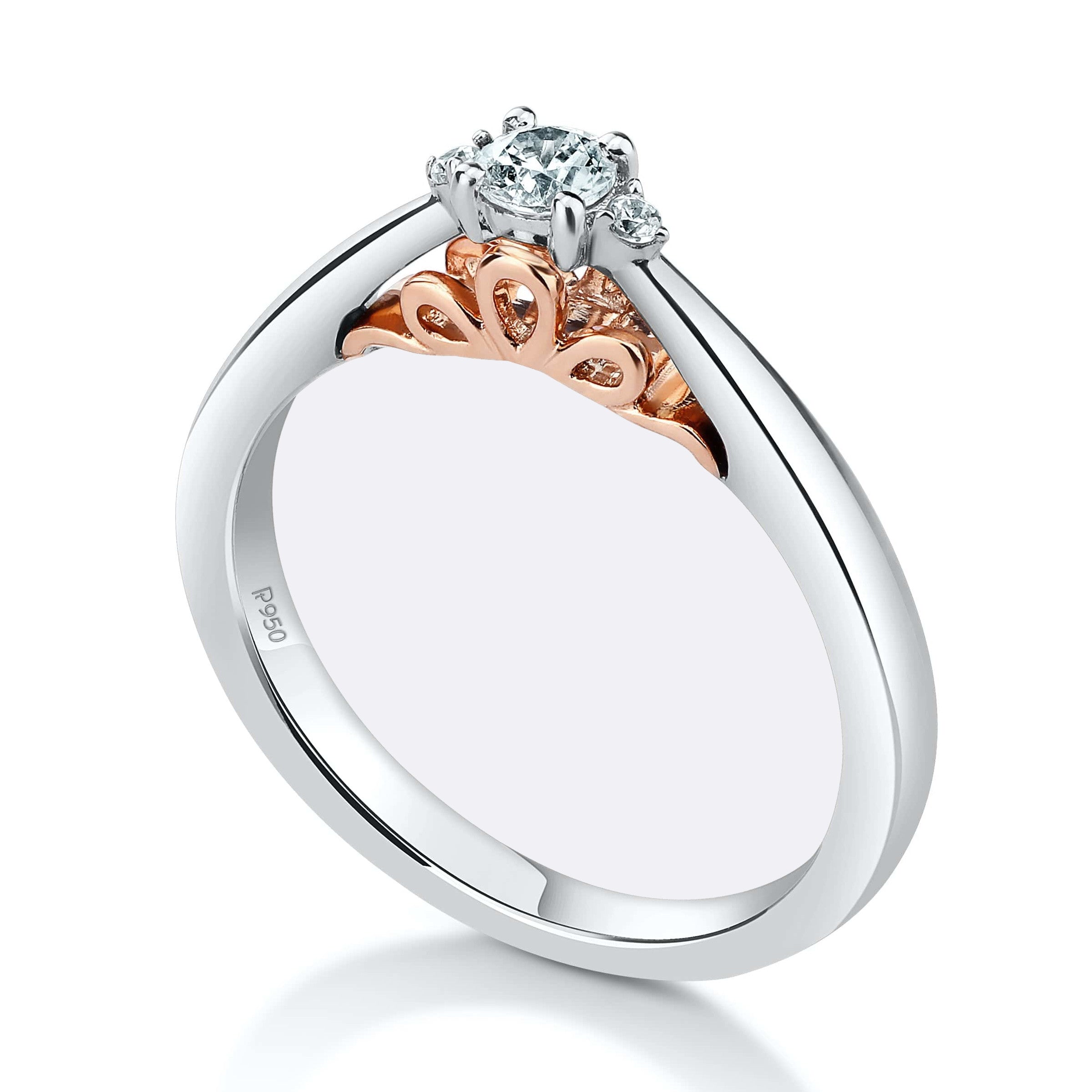 Designer Platinum Solitaire Engagement Ring with a Touch of Rose Gold JL PT 933