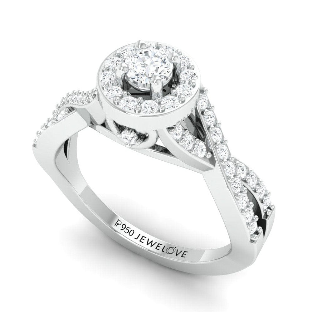 Customised 20-pointer Designer Platinum Solitaire Ring with Halo & Designer Shank JL PT 677-A