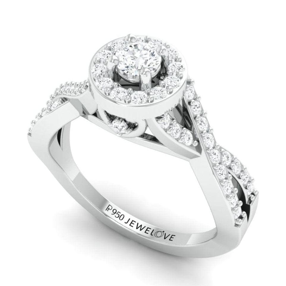 Designer Platinum Solitaire Ring with Halo & Designer Shank JL PT 677