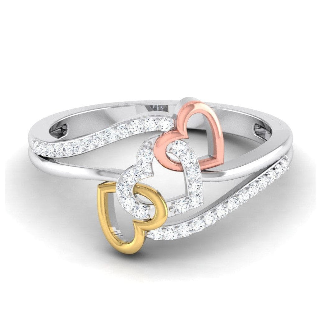 Designer Triple Heart Platinum Ring Multicolor Gold with Diamonds JL PT 556