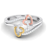 Load image into Gallery viewer, Designer Triple Heart Platinum Ring Multicolor Gold with Diamonds JL PT 556
