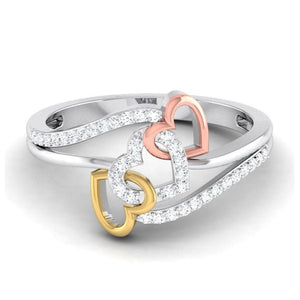 Designer Triple Heart Platinum Ring Multicolor Gold with Diamonds JL PT 556