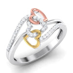 Load image into Gallery viewer, Designer Triple Heart Platinum Ring Multicolor Gold with Diamonds JL PT 556
