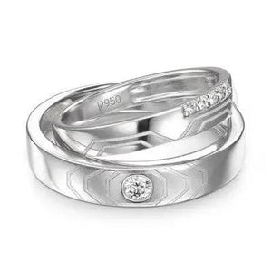 Designers Platinum Love Bands wth Hexagonal Grooves & Diamonds JL PT 427