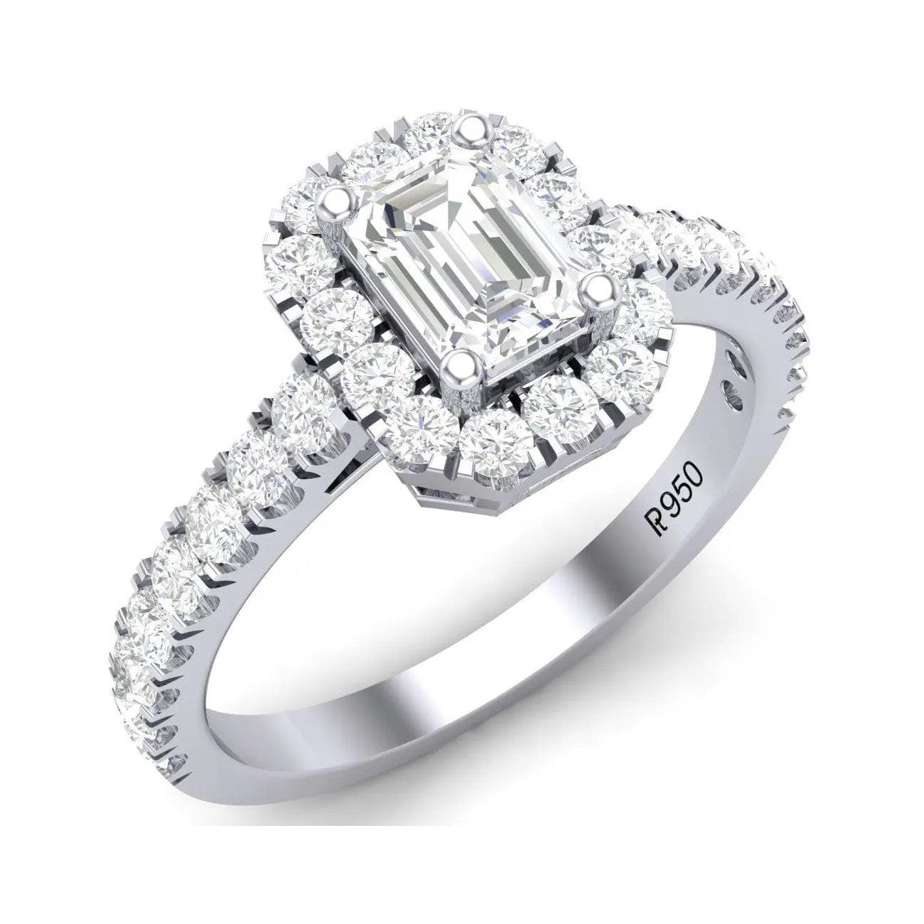 Emerald Cut Solitaire Ring in Platinum Halo Setting JL PT 469