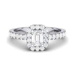 Emerald Cut Solitaire Ring in Platinum Halo Setting JL PT 469