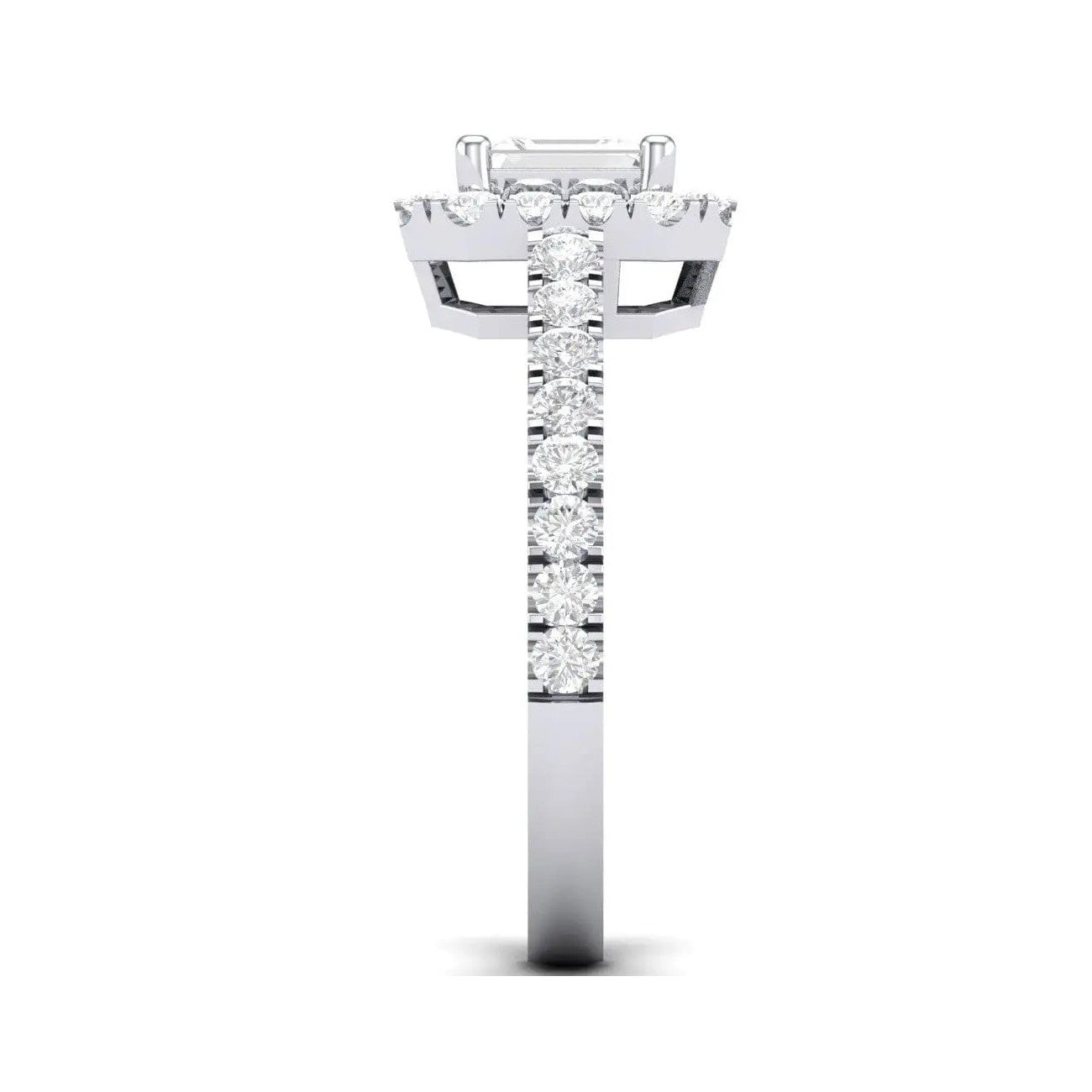 Emerald Cut Solitaire Ring in Platinum Halo Setting JL PT 469