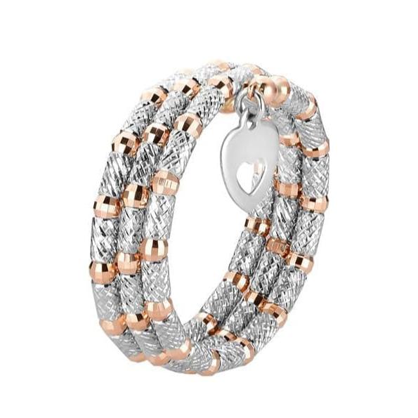 Flexible 3-row Platinum & Rose Gold Ring with Diamond Cut Balls JL PT 722