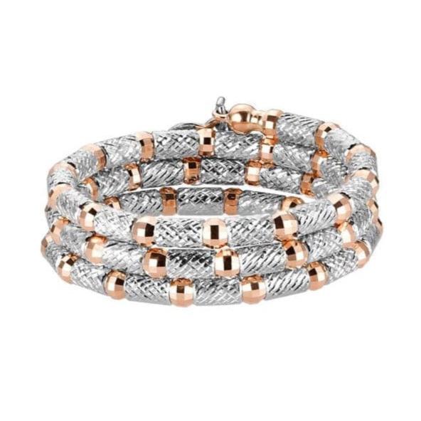 Flexible 3-row Platinum & Rose Gold Ring with Diamond Cut Balls JL PT 722