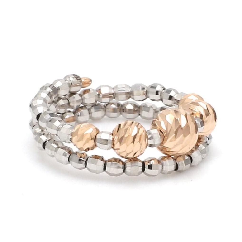 Flexible Platinum & Rose Gold Ring with Diamond Cut Balls JL PT 719