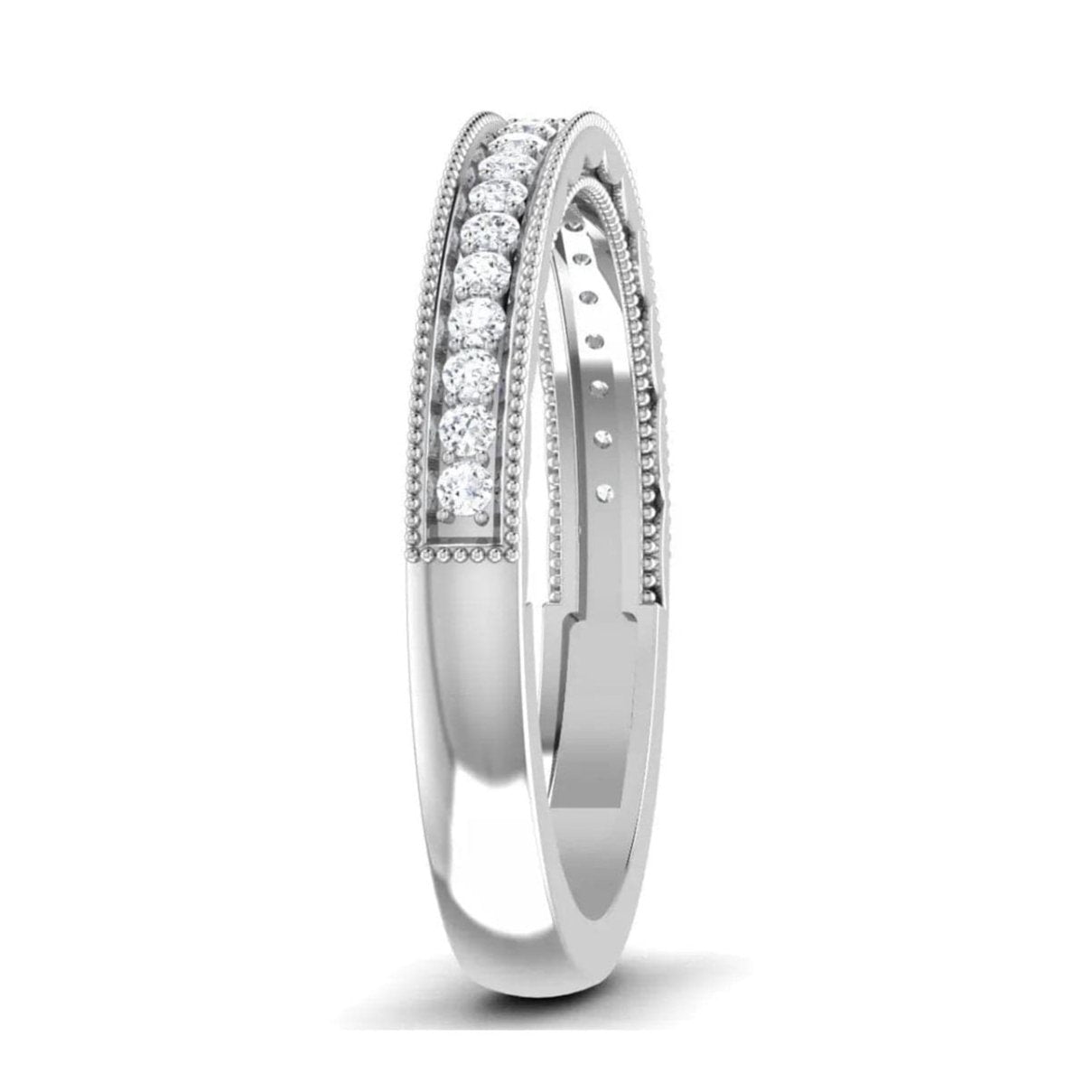 Half Eternity Ring with Diamonds and Milgrain Finish in Platinum JL PT 543