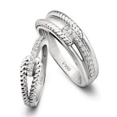 Hi-polish Rope Style Platinum Love Bands with Diamonds JL PT 215