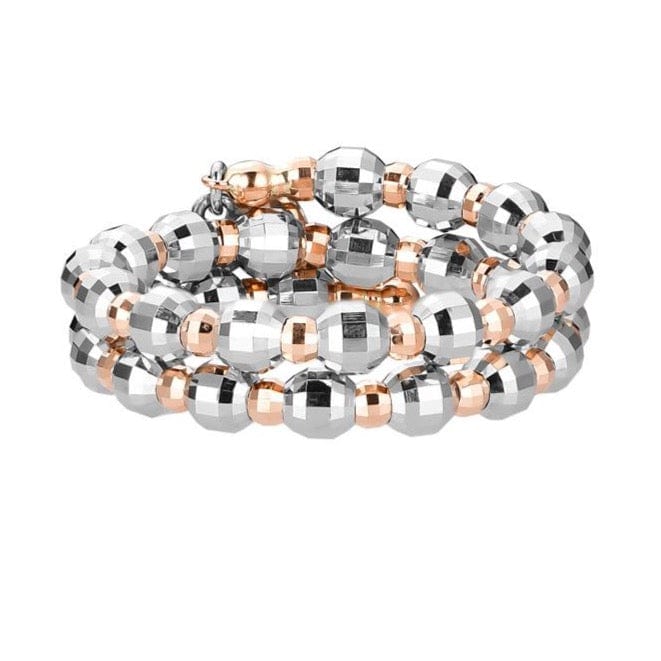 Japanese 2 Row Flexible Platinum Rose Gold Fusion Ring with Diamond Cutting JL PT 1021