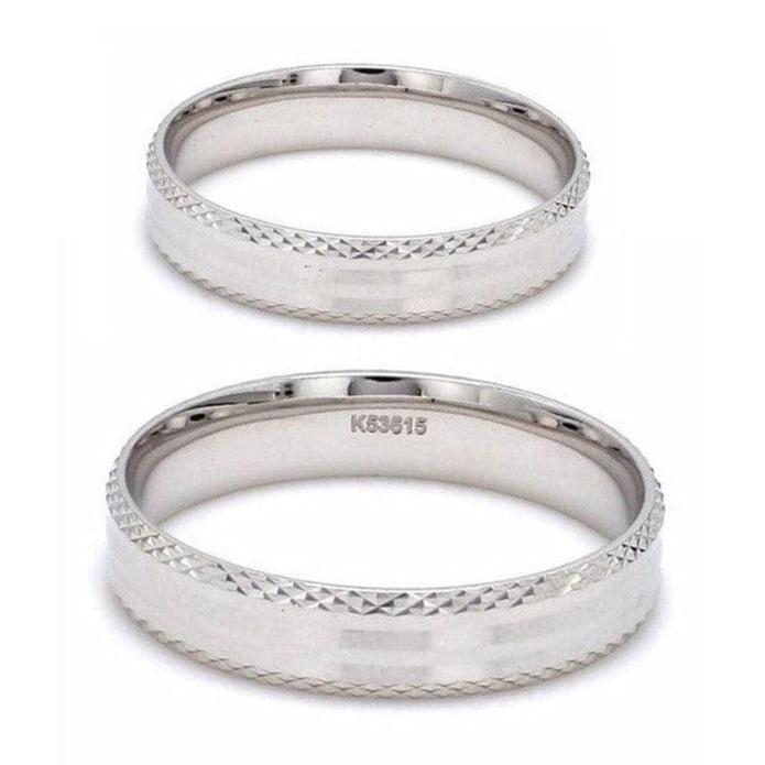 Japanese Designer Platinum Love Bands with Textured Edges JL PT 604