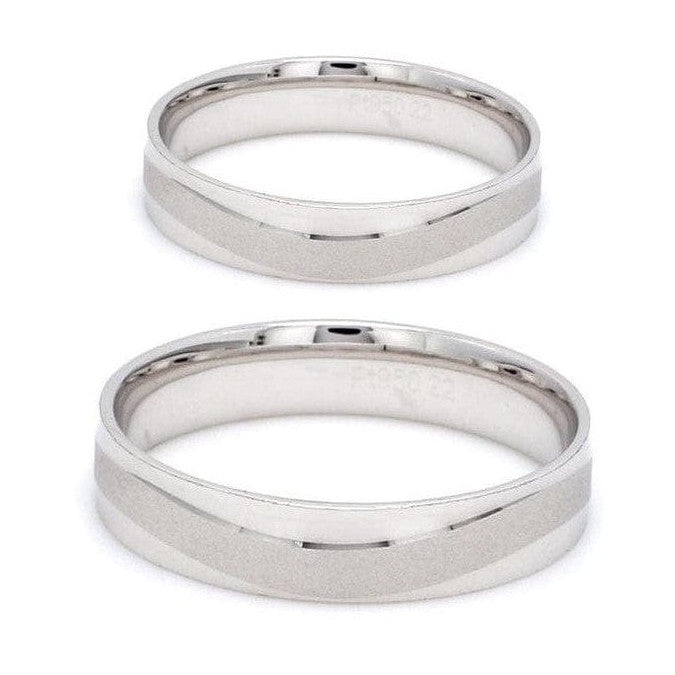 Japanese Plain Platinum Couple Rings with a Matte Finish Wave JL PT 610