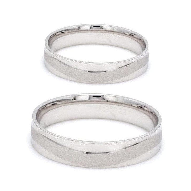 Japanese Plain Platinum Couple Rings with a Matte Finish Wave JL PT 610