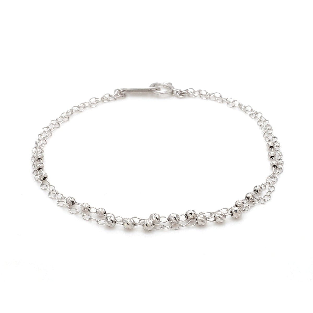 Japanese Platinum Double Chain Bracelet with Diamond Cut Balls Bracelet for Women JL PTB 1071