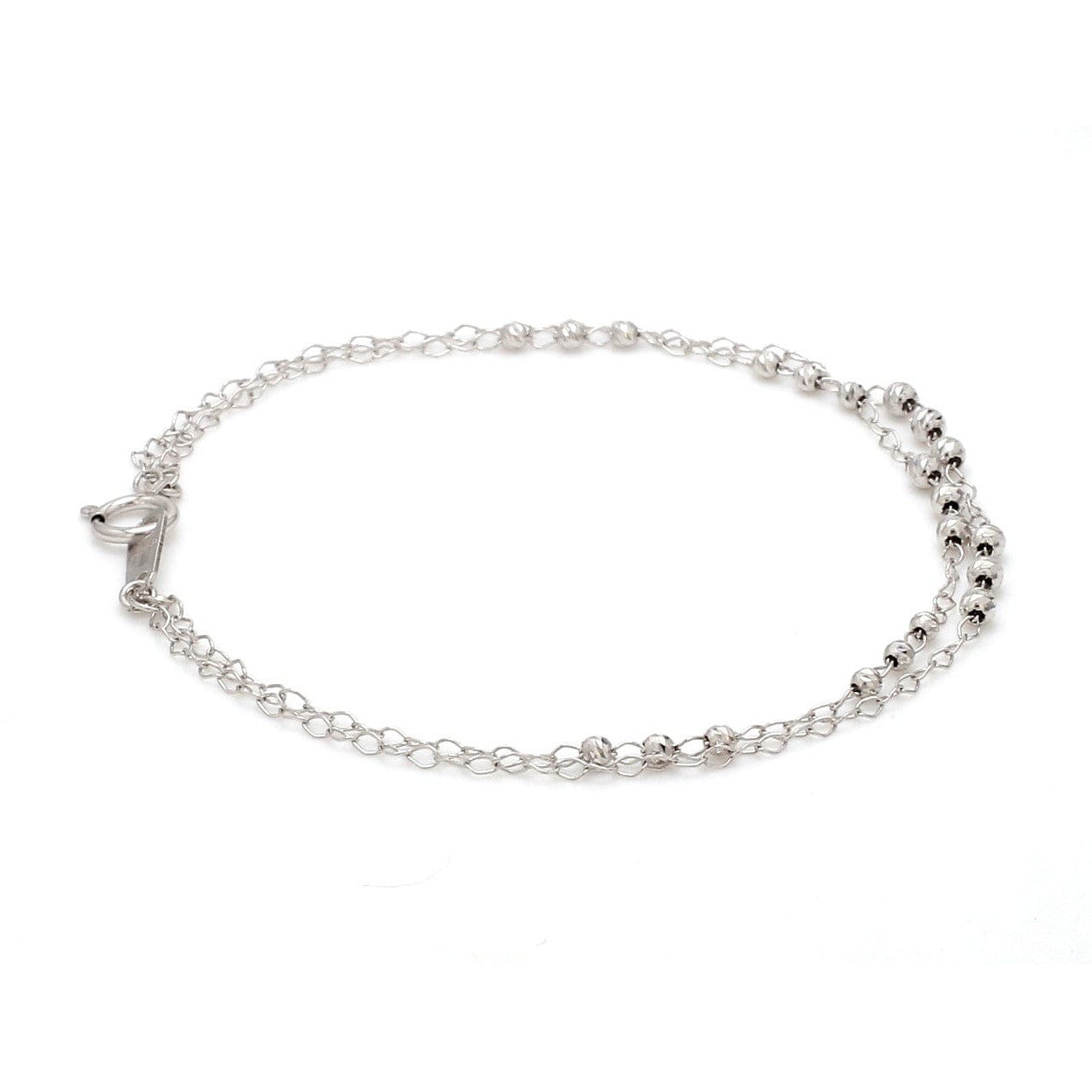 Japanese Platinum Double Chain Bracelet with Diamond Cut Balls Bracelet for Women JL PTB 1071