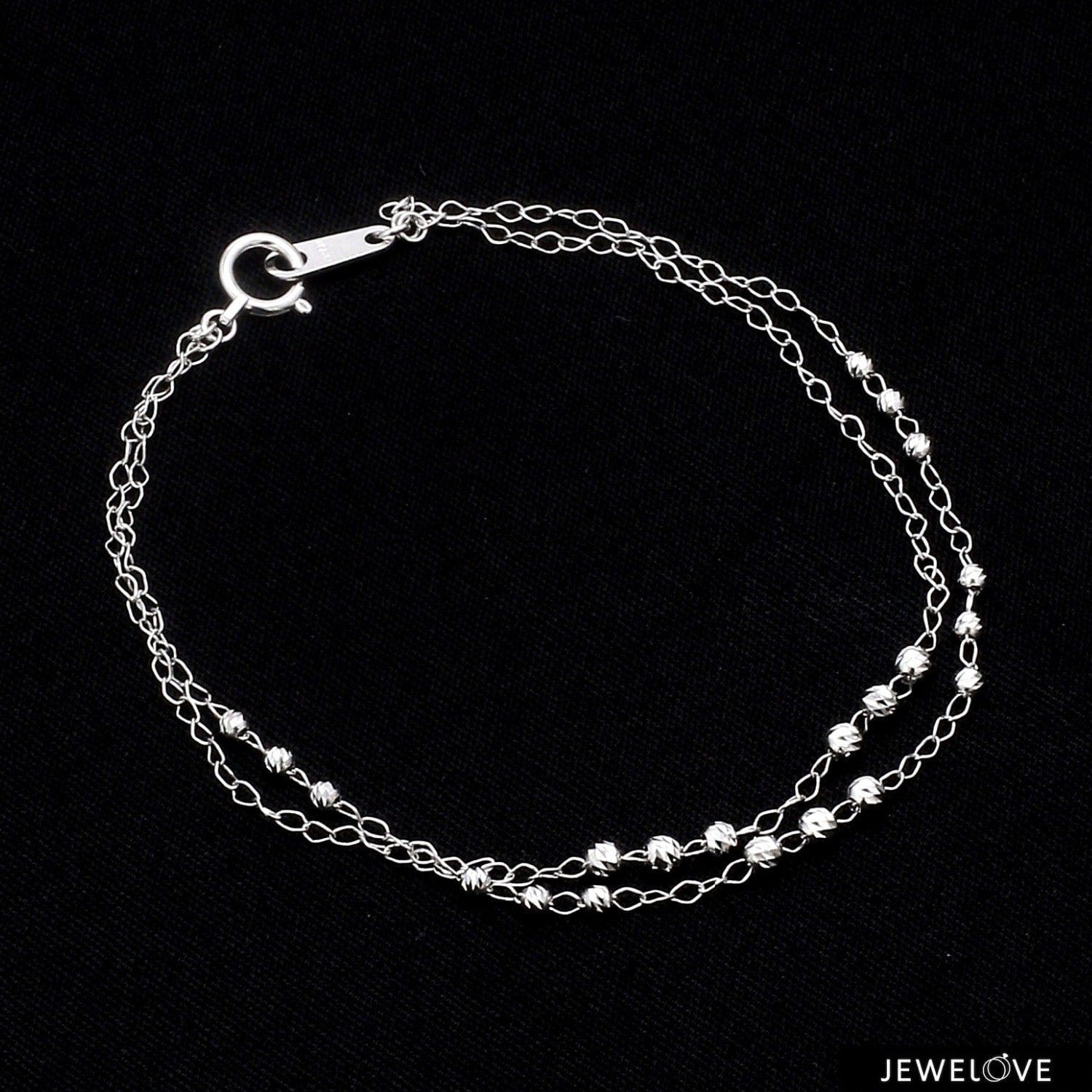 Japanese Platinum Double Chain Bracelet with Diamond Cut Balls Bracelet for Women JL PTB 1071