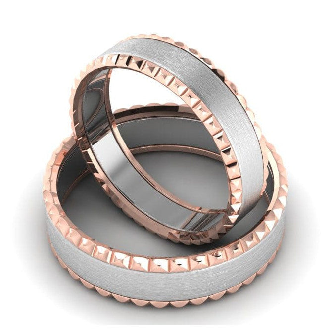 Matte Finish Platinum Love Bands with Designer Cut Rose Gold Borders JL PT 654