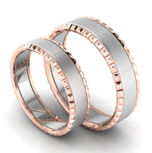 Matte Finish Platinum Love Bands with Designer Cut Rose Gold Borders JL PT 654