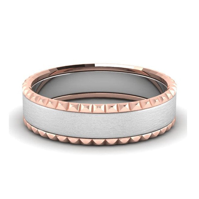 Matte Finish Platinum Love Bands with Designer Cut Rose Gold Borders JL PT 654