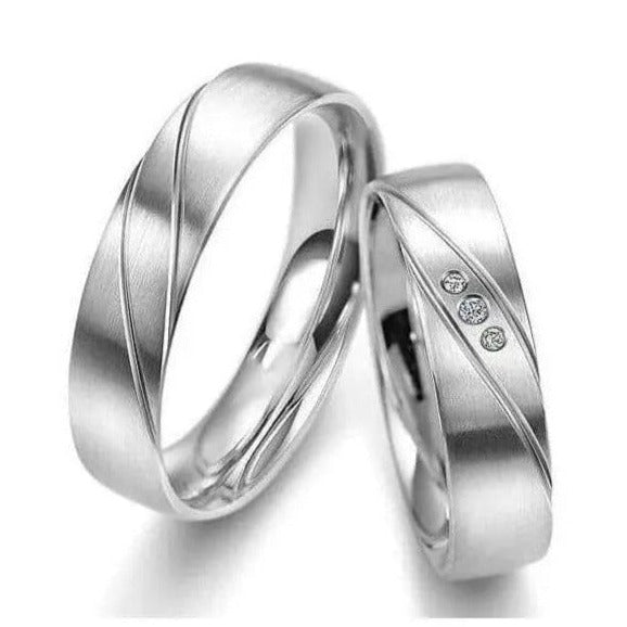 Matte Finish Platinum Love Bands with Slanting Lines JL PT 474