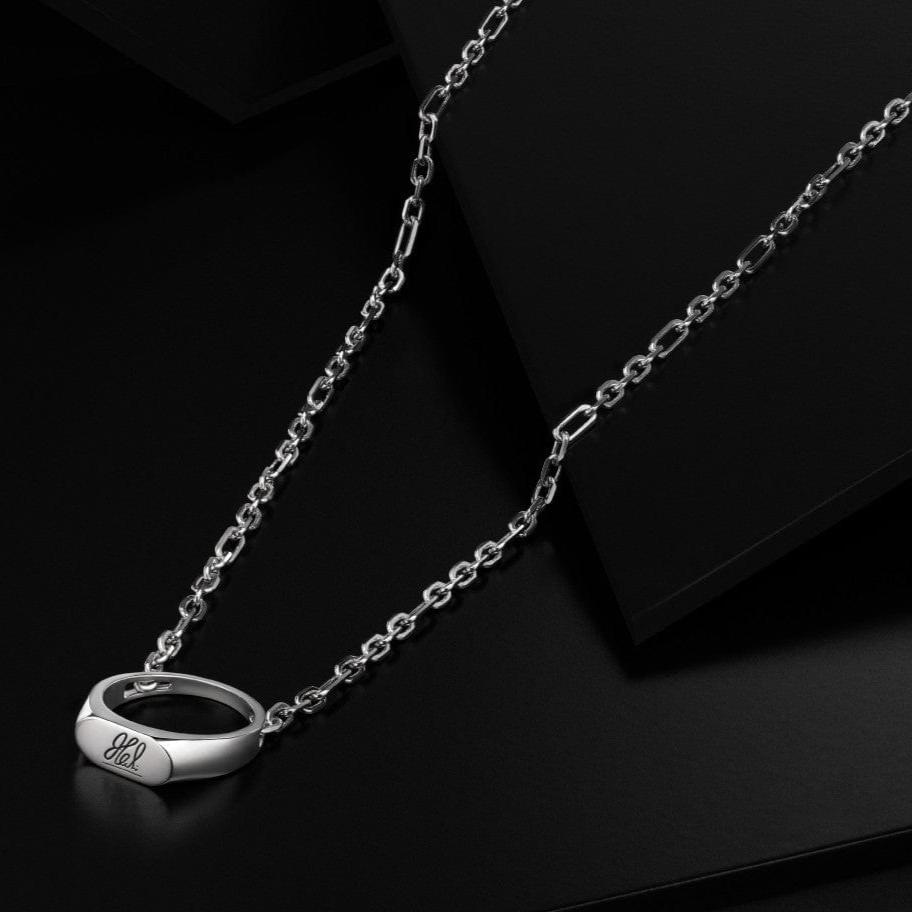 Men of Platinum | 18K Rose Gold with Black Enamel Chain with Ring Pendant for Men JL PT CH MSD 101