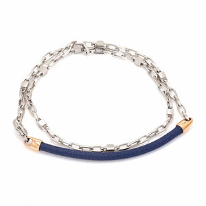 Men of Platinum | Platinum Fabric Link Bracelet with Rose Gold JL PTB 716