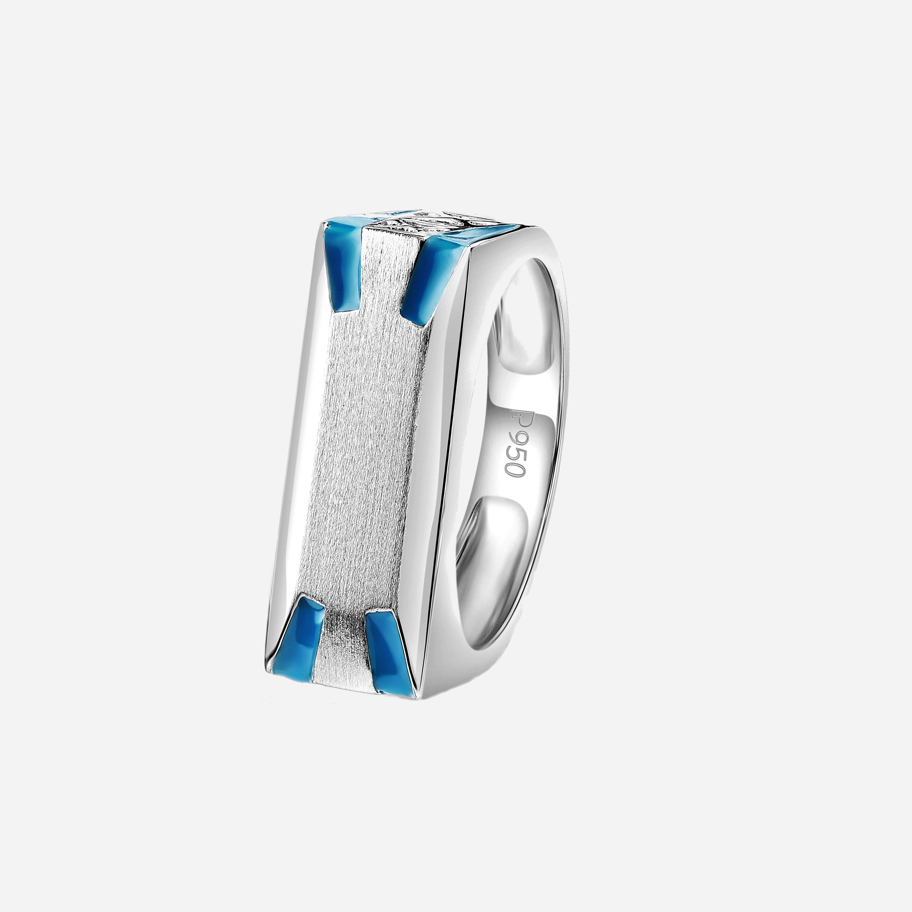 Plain Platinum Ring with Blue Enamel for Men JL PT 1317   Jewelove.US