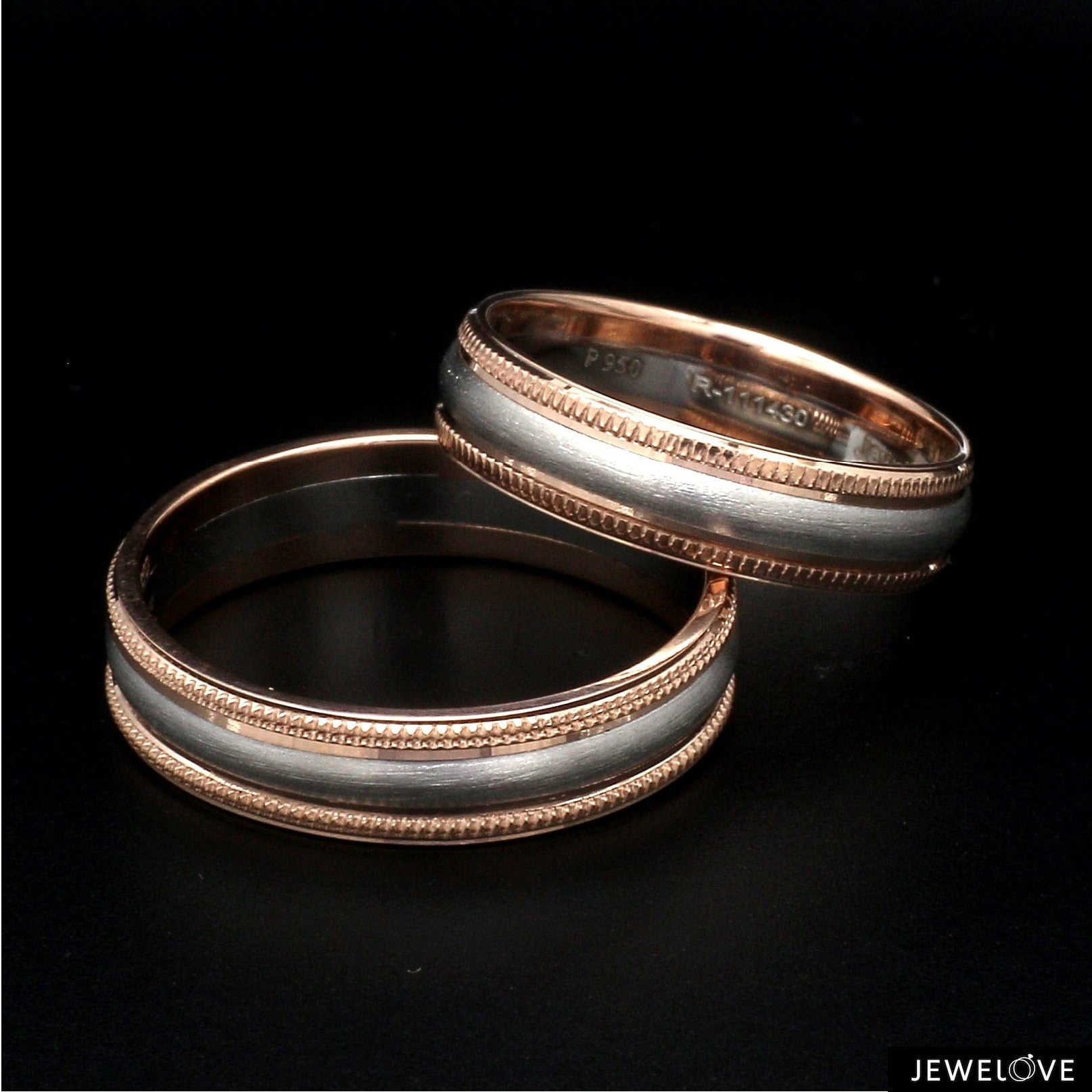 Milgrain Edge Platinum & Rose Gold Couple Rings JL PT 636-A