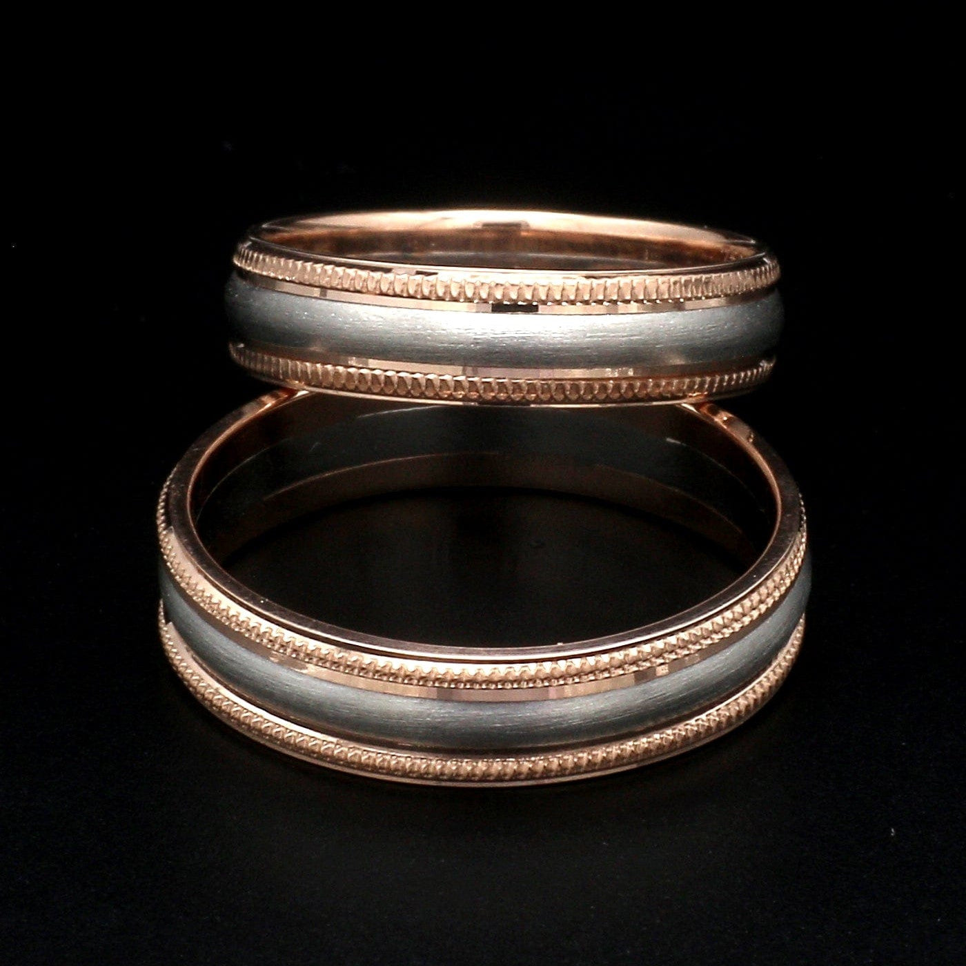 Milgrain Edge Platinum & Rose Gold Couple Rings JL PT 636-A