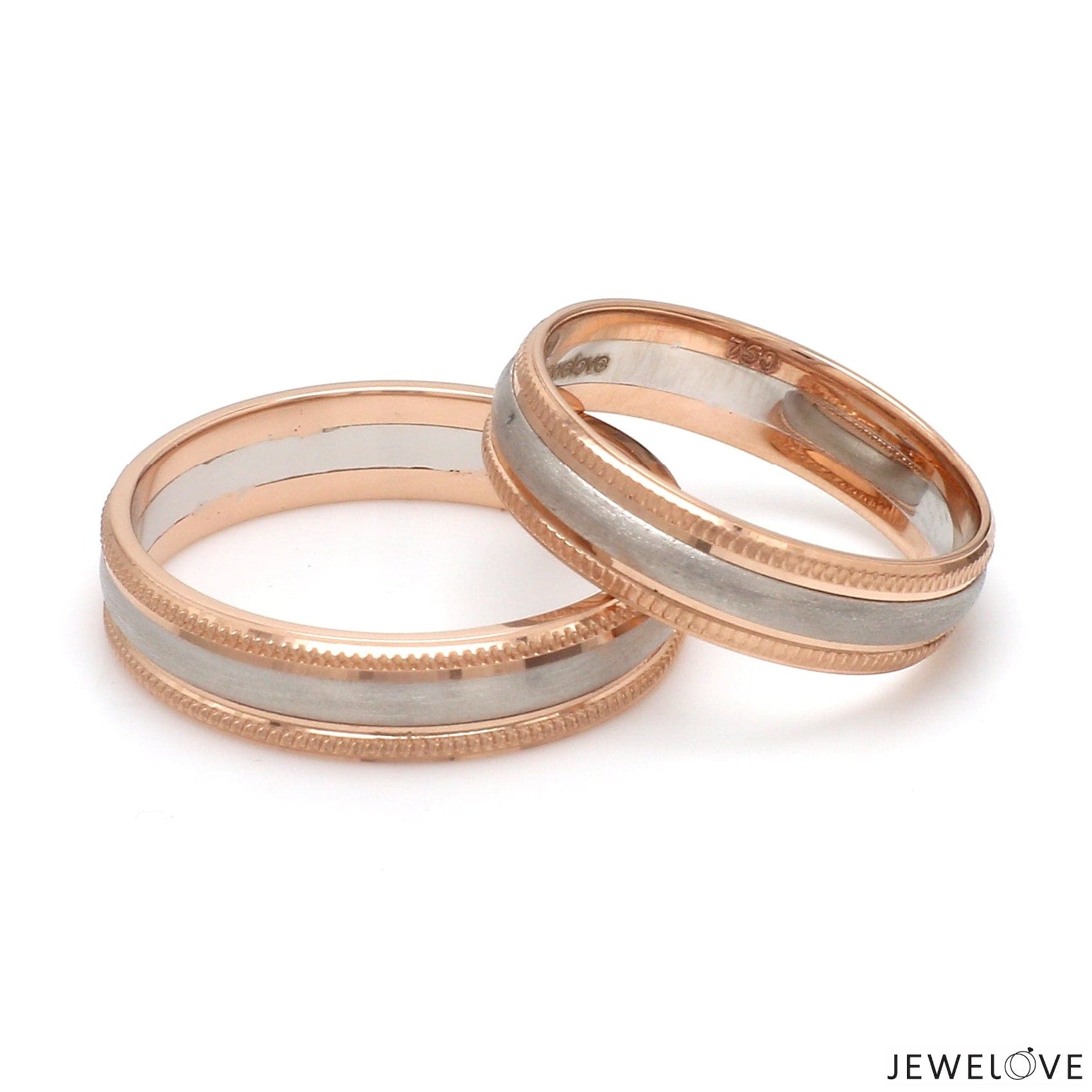 Milgrain Edge Platinum & Rose Gold Couple Rings JL PT 636-A