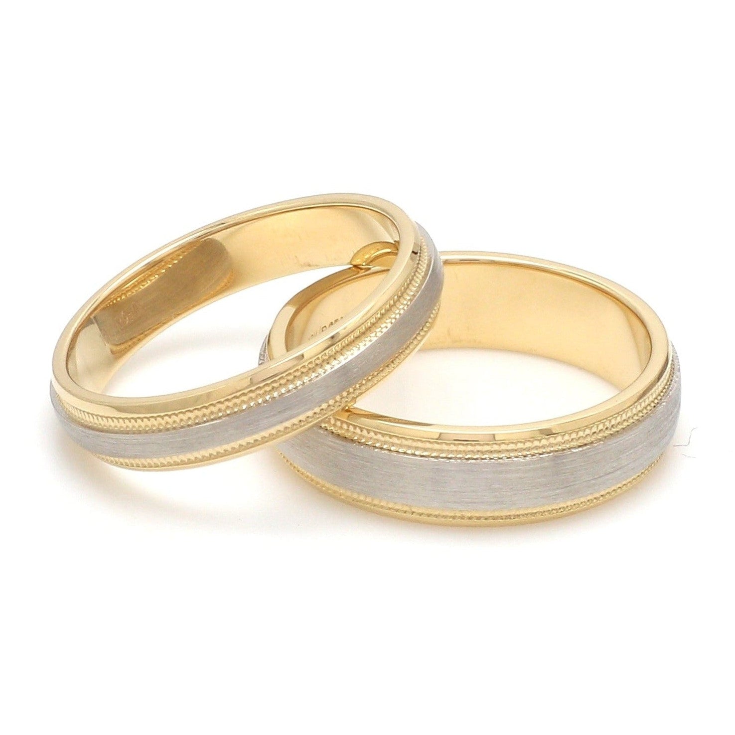 Milgrain Edge Platinum & Yellow Gold Couple Rings JL PT 636