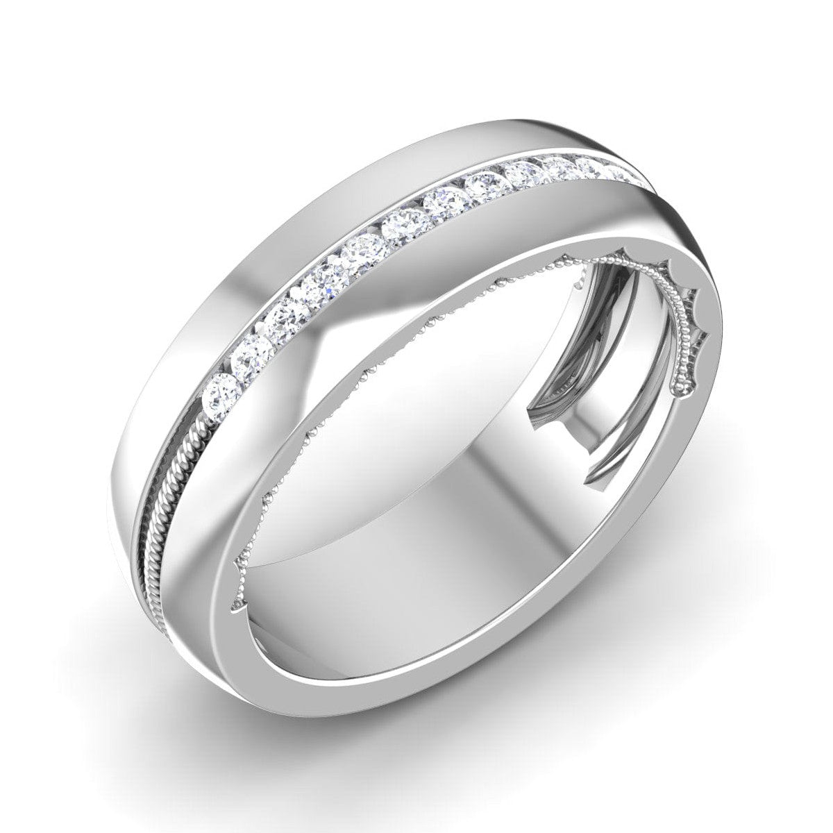 Milgrain Platinum Wedding Ring with Diamonds JL PT 6763