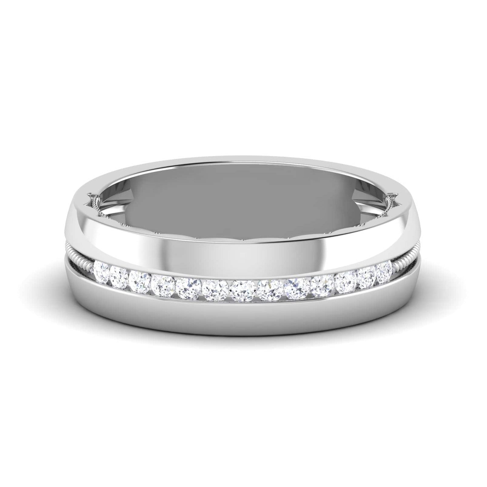 Milgrain Platinum Wedding Ring with Diamonds JL PT 6763