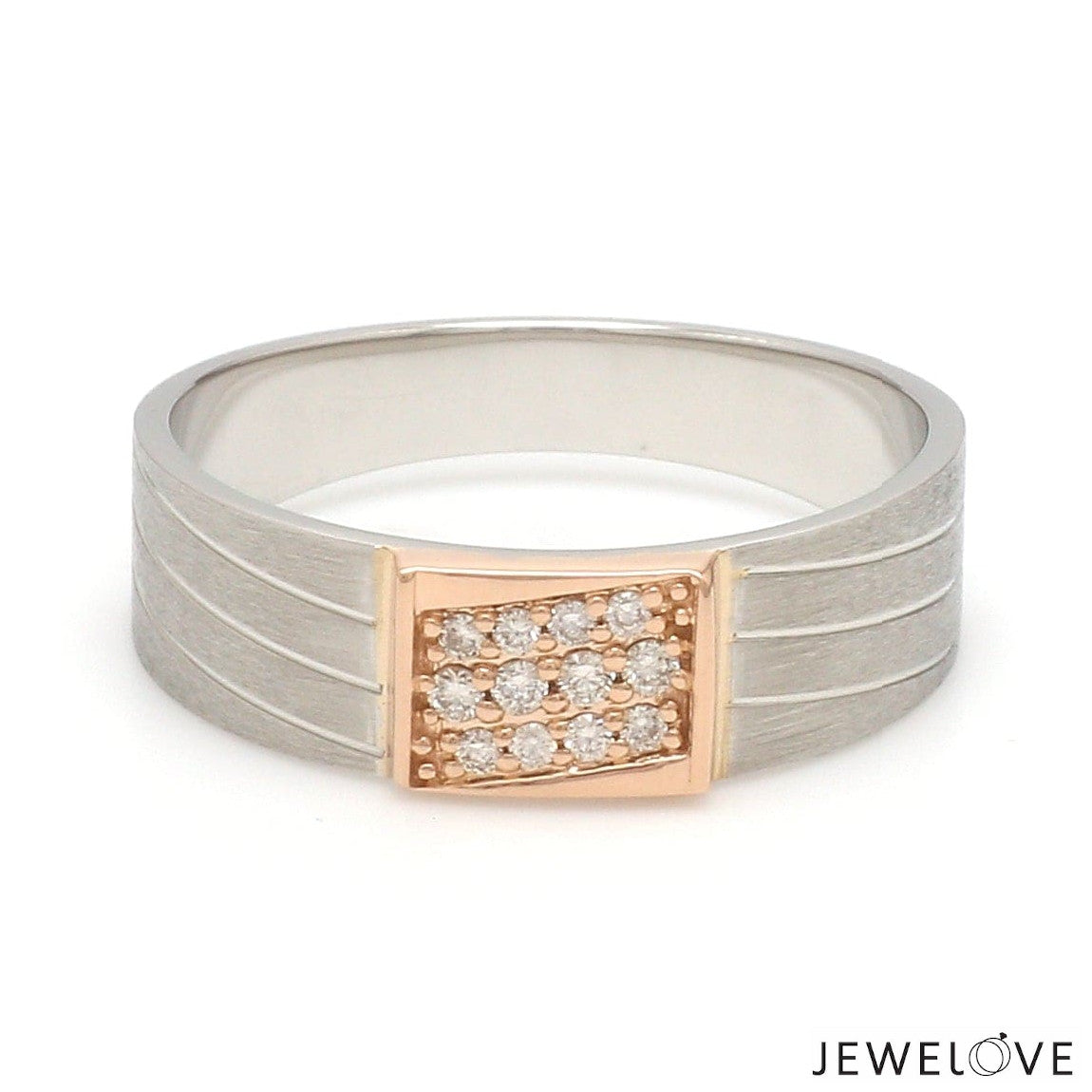 Parallel Paths Platinum Couple Rings with Rose Gold & Diamonds JL PT 966